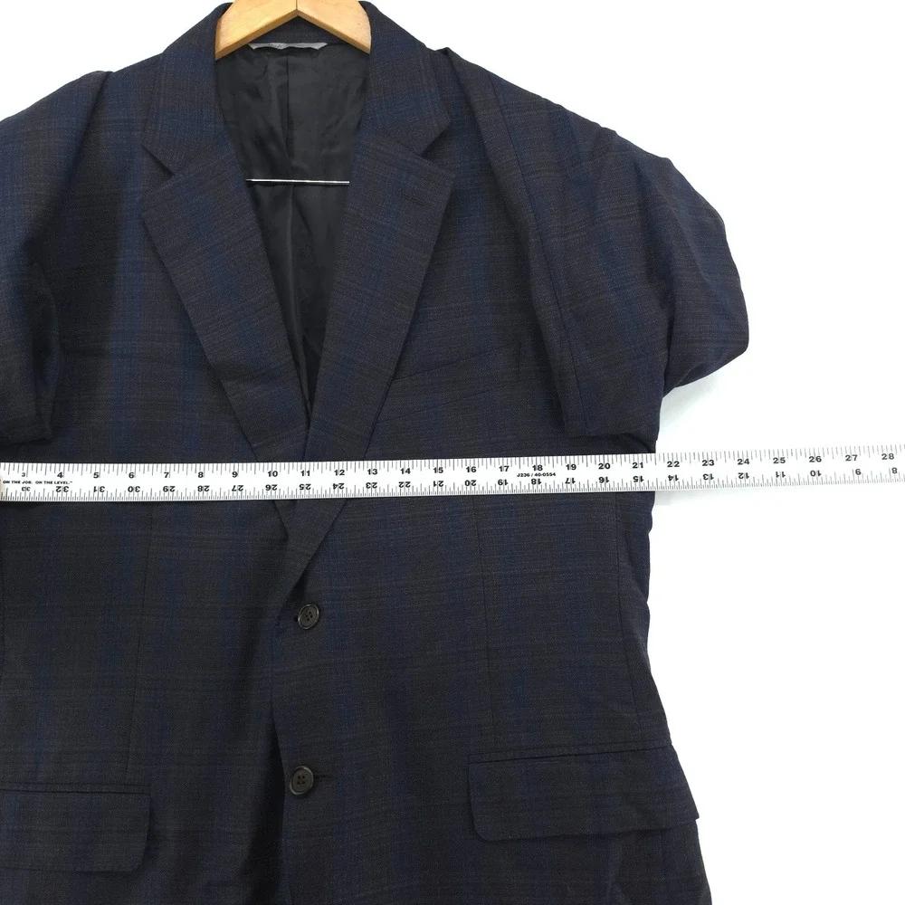 Canali 1934 Mens Wool Sport Coat Blazer 44R IT54 Charcoal Blue Windowpane Italy